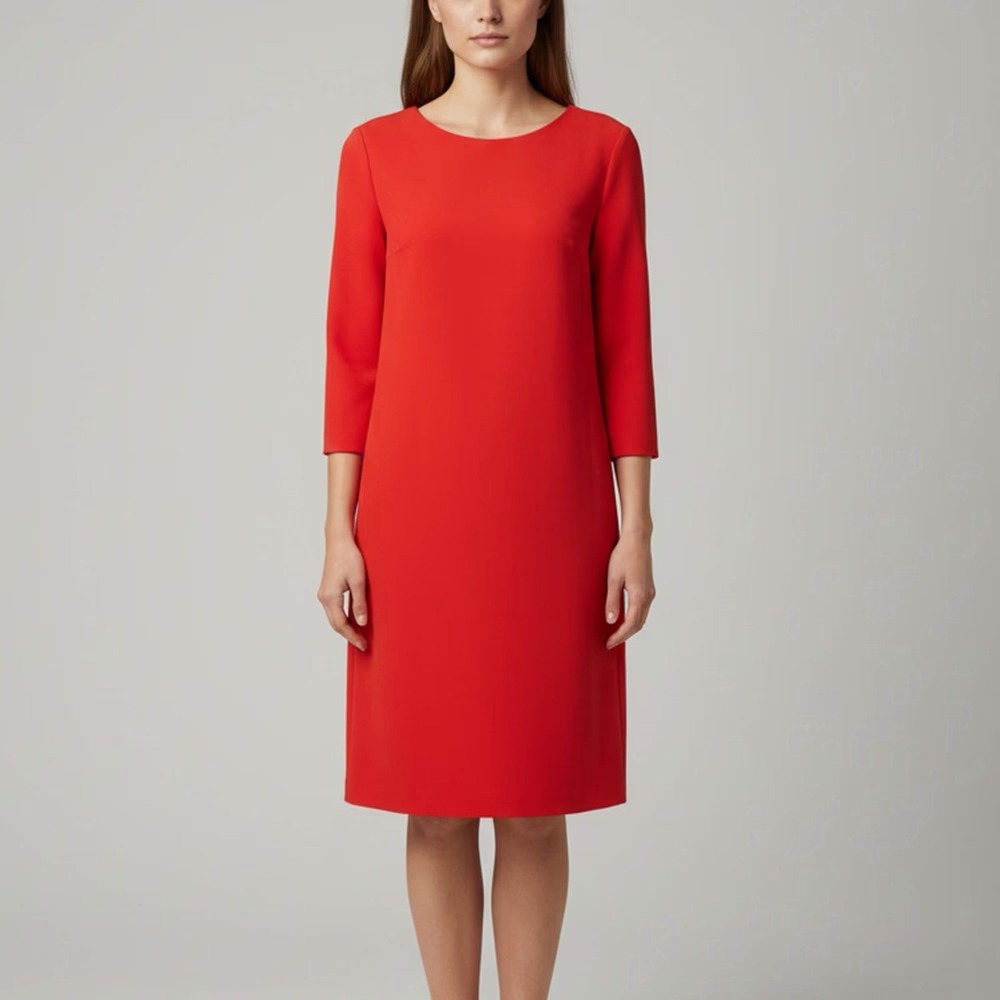 ESCADA Red Crepe Draped Knee‎ Length Dress w Side Zip Women's Sz 38 US M